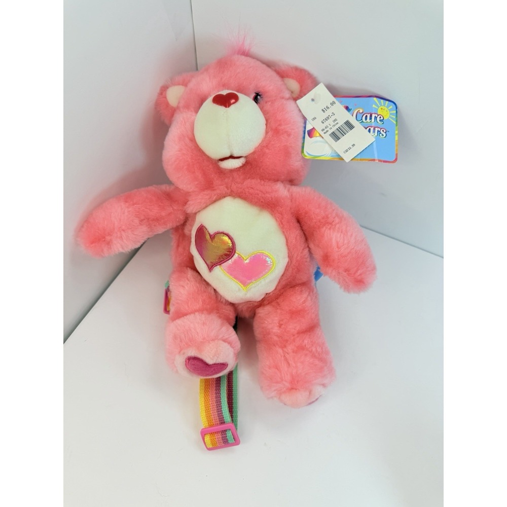 Plush Pink Care Bear 14" Loves A Lot Backpack 2003 2 hearts Vintage READ